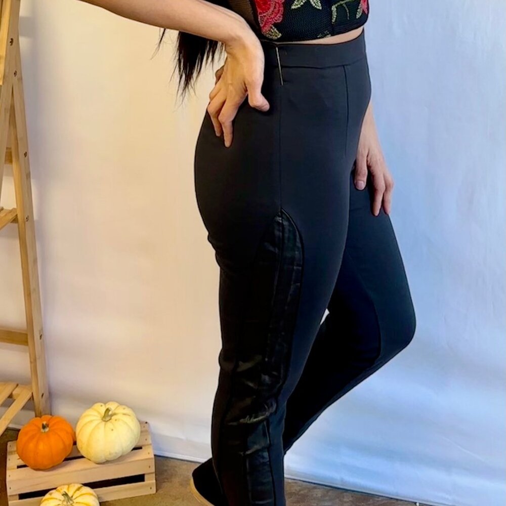 Skinny Dress Pants with Leather Detail